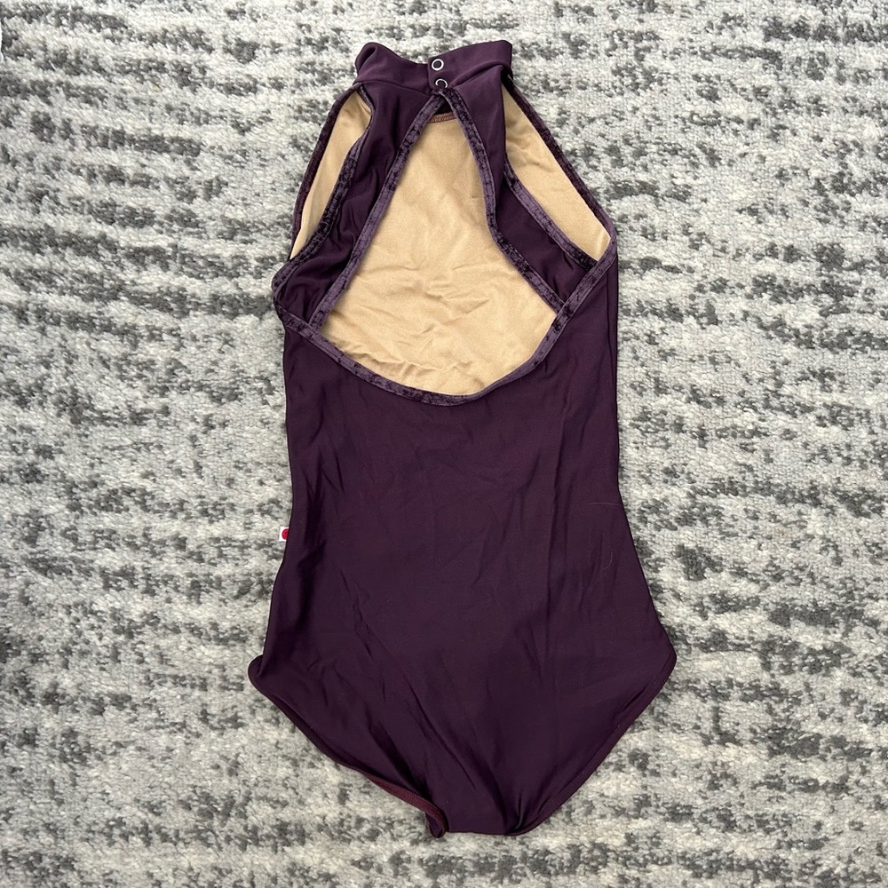 YUMIKO WOMENS NOE LEOTARD EGGPLANT DARK PURPLE CRUSHED VELVET M